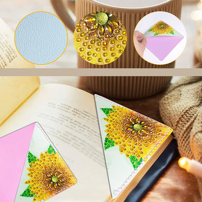 9Pcs Butterfly and Sunflower PU Corner Cover Bookmark Diamond Painting Kits