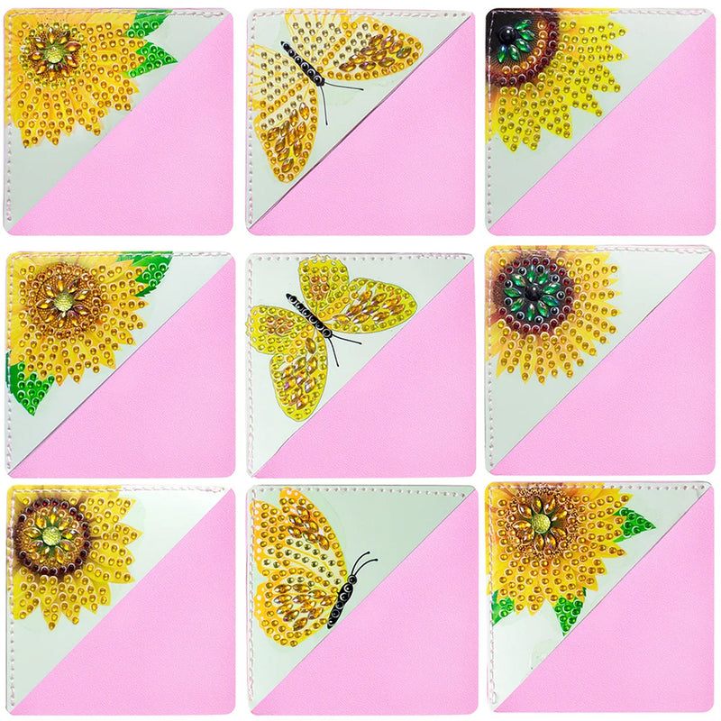 9Pcs Butterfly and Sunflower PU Corner Cover Bookmark Diamond Painting Kits