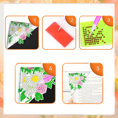 12Pcs Various Flowers PU Corner Cover Bookmark Diamond Painting Kits