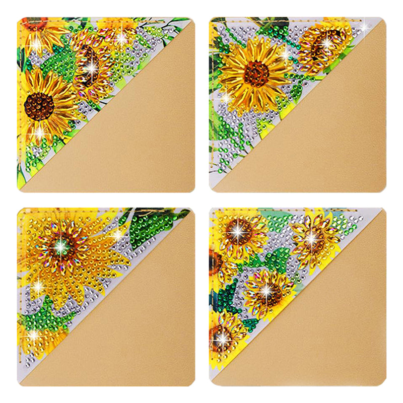 4Pcs Brilliant Sunflowers PU Corner Cover Bookmark Diamond Painting Kits