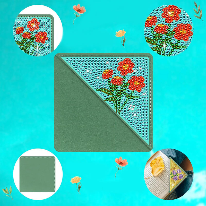 8Pcs Cute Little Flowers PU Corner Cover Bookmark Diamond Painting Kits