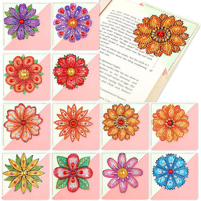 12Pcs Various chrysanthemums PU Corner Cover Bookmark Diamond Painting Kits