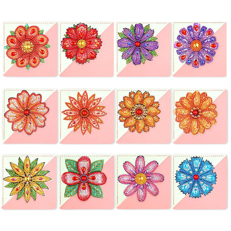 12Pcs Various chrysanthemums PU Corner Cover Bookmark Diamond Painting Kits