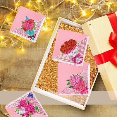 4Pcs Beautiful Flower Bouquet PU Corner Cover Bookmark Diamond Painting Kits