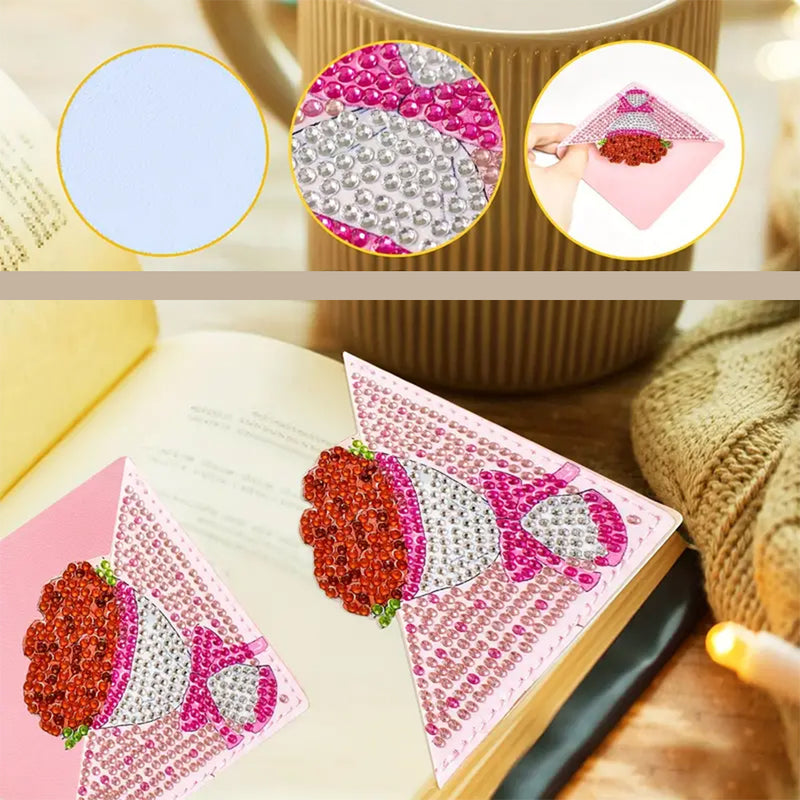 4Pcs Beautiful Flower Bouquet PU Corner Cover Bookmark Diamond Painting Kits