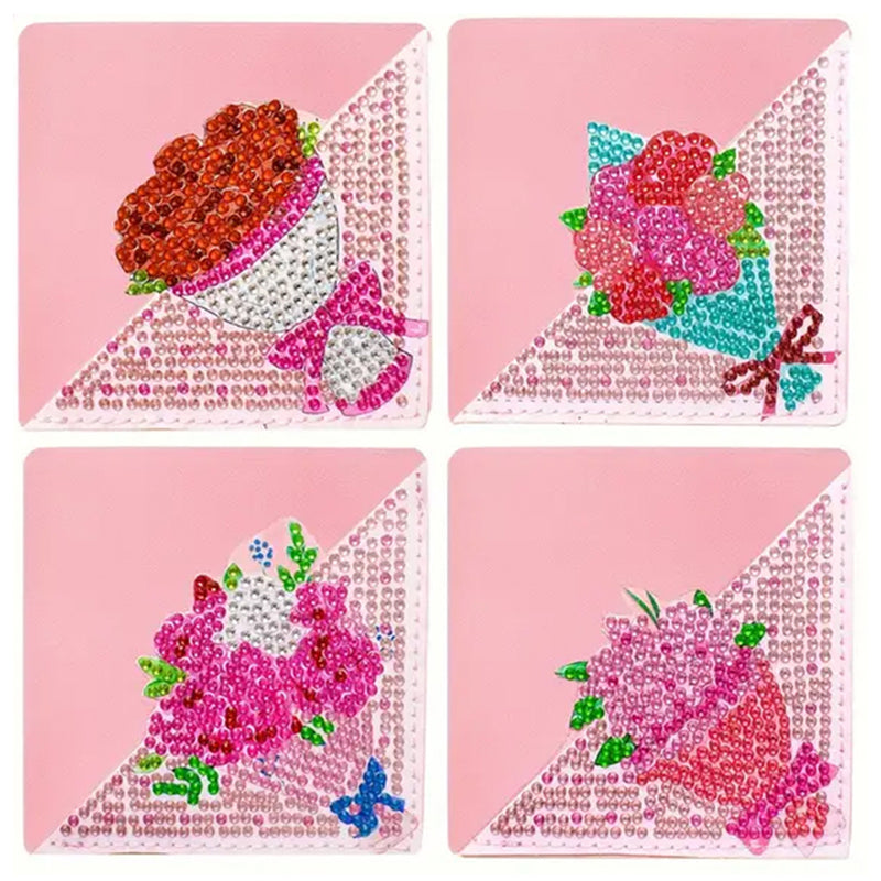 4Pcs Beautiful Flower Bouquet PU Corner Cover Bookmark Diamond Painting Kits