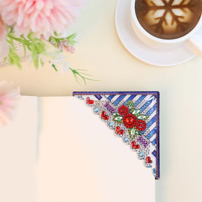 4Pcs Cute Flowers PU Corner Cover Bookmark Diamond Painting Kits