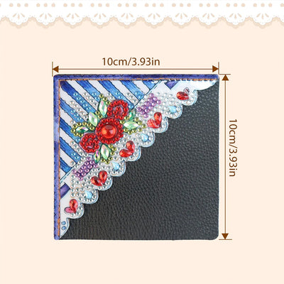 4Pcs Cute Flowers PU Corner Cover Bookmark Diamond Painting Kits