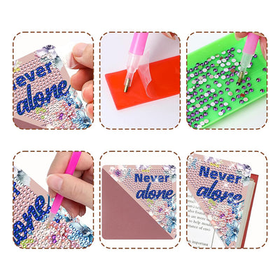 8Pcs Inspirational Text PU Corner Cover Bookmark Diamond Painting Kits