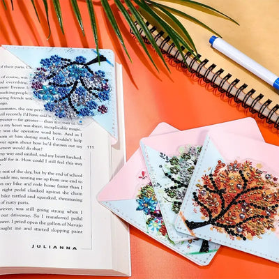 4Pcs Four Seasons Tree PU Corner Cover Bookmark Diamond Painting Kits