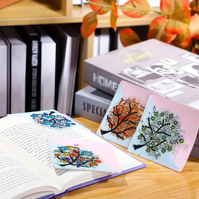 4Pcs Four Seasons Tree PU Corner Cover Bookmark Diamond Painting Kits