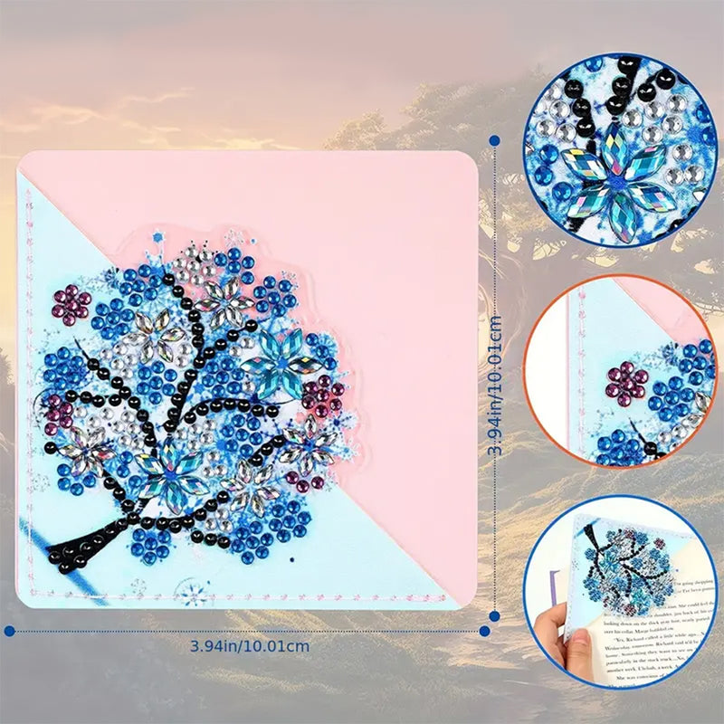 4Pcs Four Seasons Tree PU Corner Cover Bookmark Diamond Painting Kits