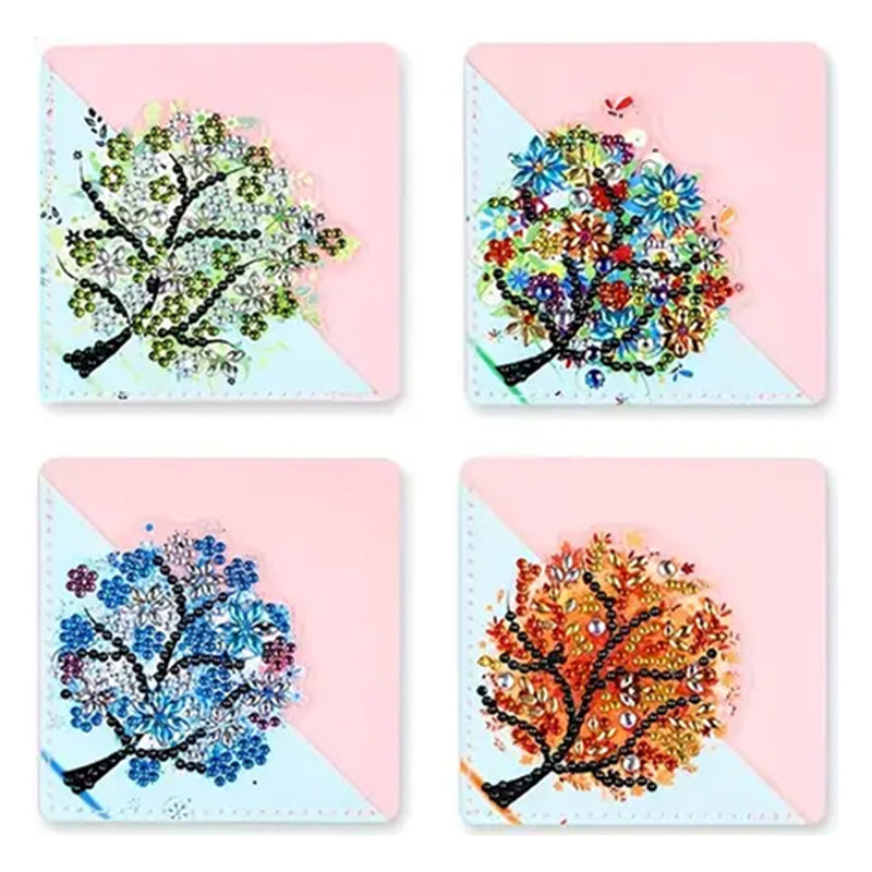 4Pcs Four Seasons Tree PU Corner Cover Bookmark Diamond Painting Kits