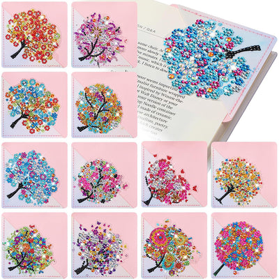 12Pcs Flower Trees PU Corner Cover Bookmark Diamond Painting Kits