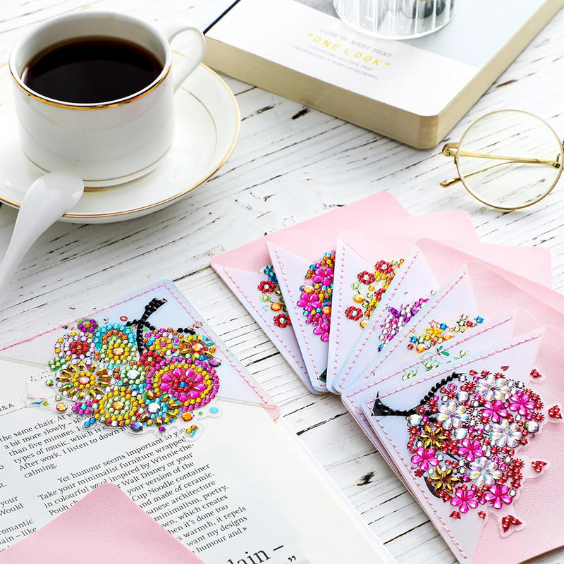 12Pcs Flower Trees PU Corner Cover Bookmark Diamond Painting Kits