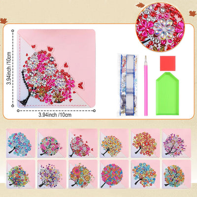 12Pcs Flower Trees PU Corner Cover Bookmark Diamond Painting Kits