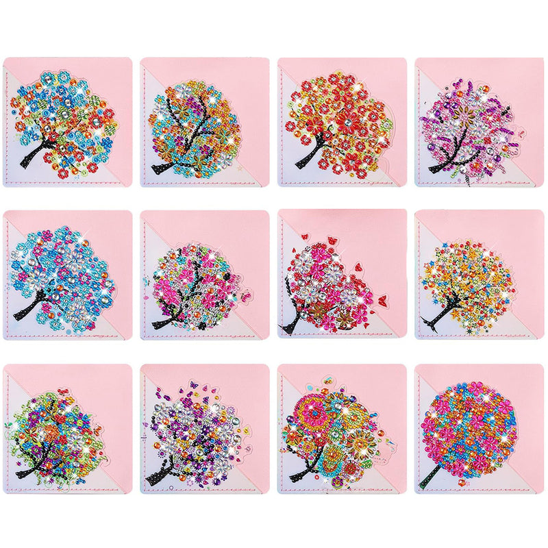 12Pcs Flower Trees PU Corner Cover Bookmark Diamond Painting Kits