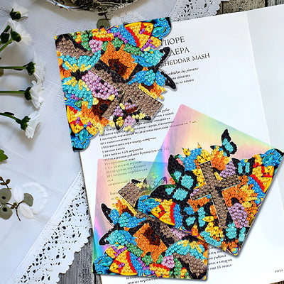 4Pcs Butterfly Cross PU Corner Cover Bookmark Diamond Painting Kits