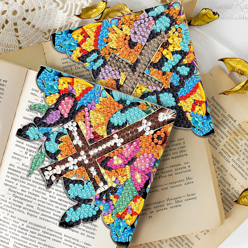 4Pcs Butterfly Cross PU Corner Cover Bookmark Diamond Painting Kits