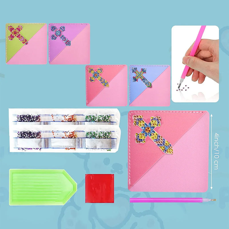 4Pcs Clorful Cross PU Corner Cover Bookmark Diamond Painting Kits