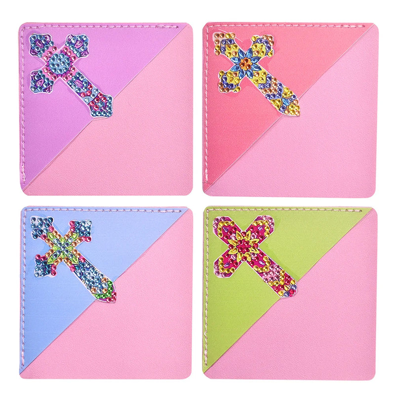 4Pcs Clorful Cross PU Corner Cover Bookmark Diamond Painting Kits