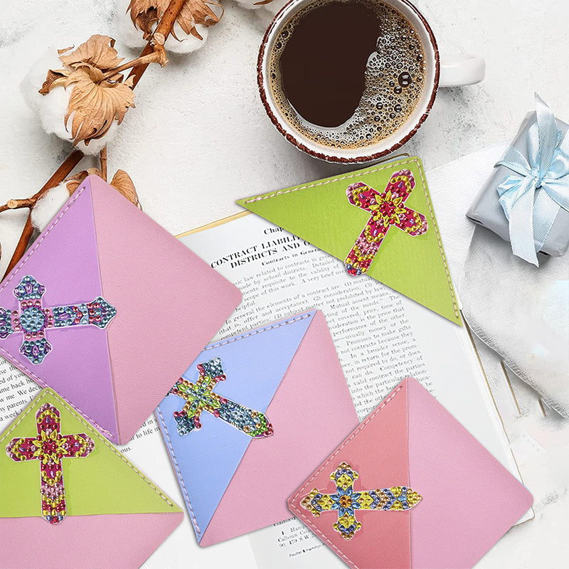 4Pcs Clorful Cross PU Corner Cover Bookmark Diamond Painting Kits