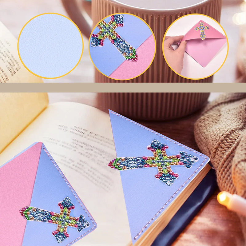 4Pcs Clorful Cross PU Corner Cover Bookmark Diamond Painting Kits