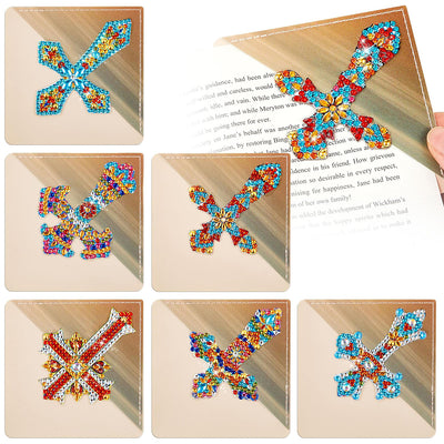 6Pcs Ornate Cross PU Corner Cover Bookmark Diamond Painting Kits