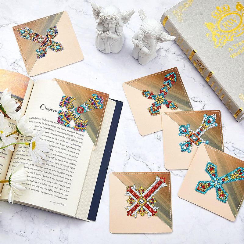 6Pcs Ornate Cross PU Corner Cover Bookmark Diamond Painting Kits