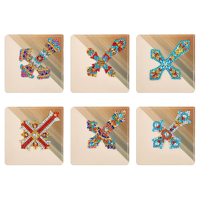 6Pcs Ornate Cross PU Corner Cover Bookmark Diamond Painting Kits