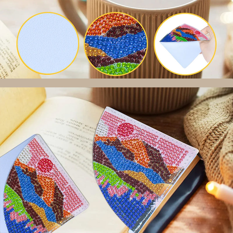 6Pcs Summer Landscape PU Corner Cover Bookmark Diamond Painting Kits