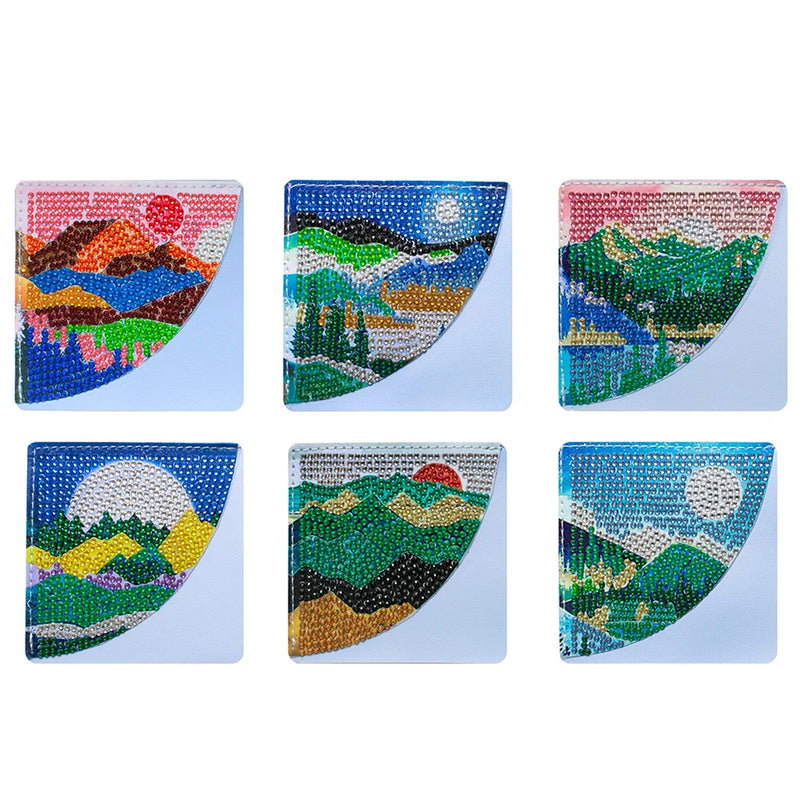 6Pcs Summer Landscape PU Corner Cover Bookmark Diamond Painting Kits