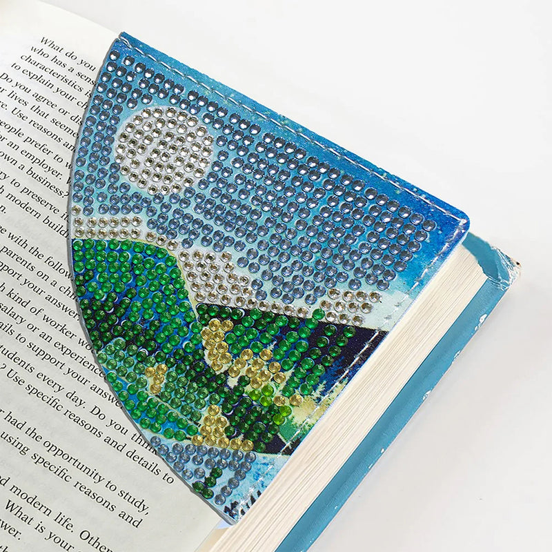 6Pcs Summer Landscape PU Corner Cover Bookmark Diamond Painting Kits