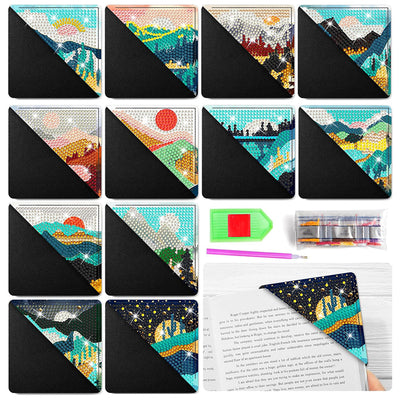 12Pcs Mountain and Sun PU Corner Cover Bookmark Diamond Painting Kits