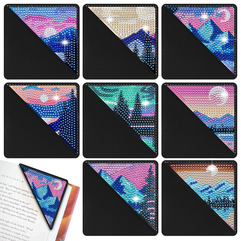 8Pcs Mountain and Moon PU Corner Cover Bookmark Diamond Painting Kits