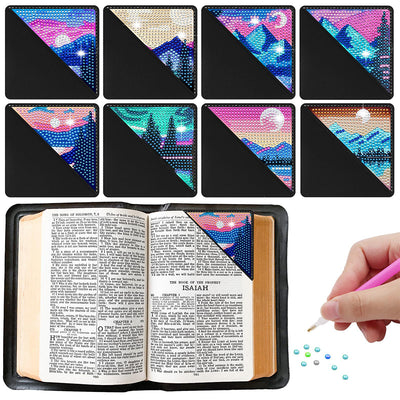 8Pcs Mountain and Moon PU Corner Cover Bookmark Diamond Painting Kits