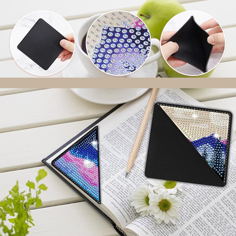 8Pcs Mountain and Moon PU Corner Cover Bookmark Diamond Painting Kits