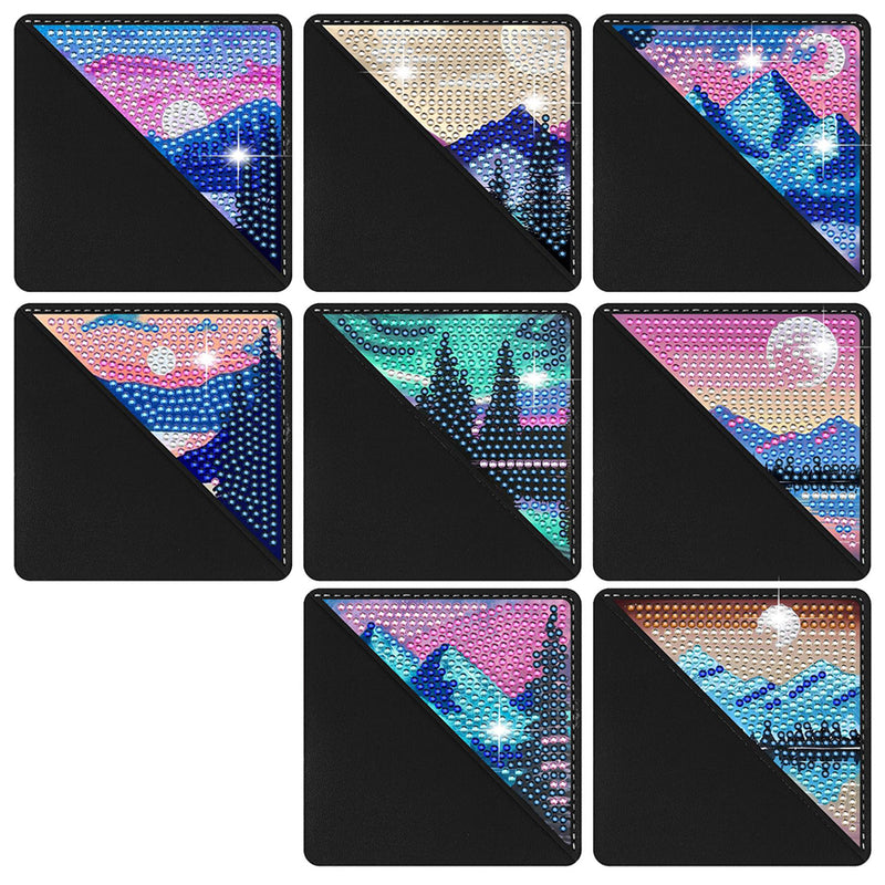 8Pcs Mountain and Moon PU Corner Cover Bookmark Diamond Painting Kits