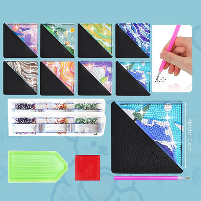 8Pcs Abstract Mountain and Cloud PU Corner Cover Bookmark Diamond Painting Kits