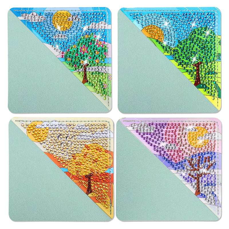 4Pcs Four Seasons Tree and Sun PU Corner Cover Bookmark Diamond Painting Kits