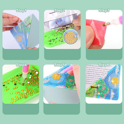 4Pcs Four Seasons Tree and Sun PU Corner Cover Bookmark Diamond Painting Kits