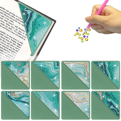 8Pcs Abstract Sea PU Corner Cover Bookmark Diamond Painting Kits