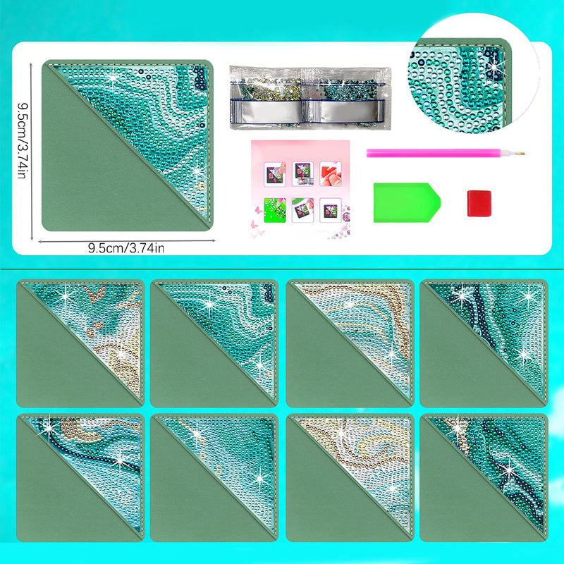 8Pcs Abstract Sea PU Corner Cover Bookmark Diamond Painting Kits