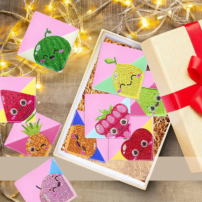 9Pcs Cute Summer Fruits PU Corner Cover Bookmark Diamond Painting Kits