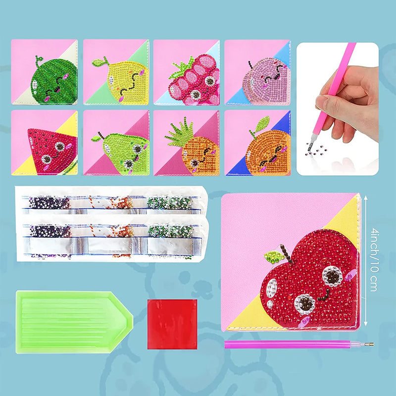 9Pcs Cute Summer Fruits PU Corner Cover Bookmark Diamond Painting Kits