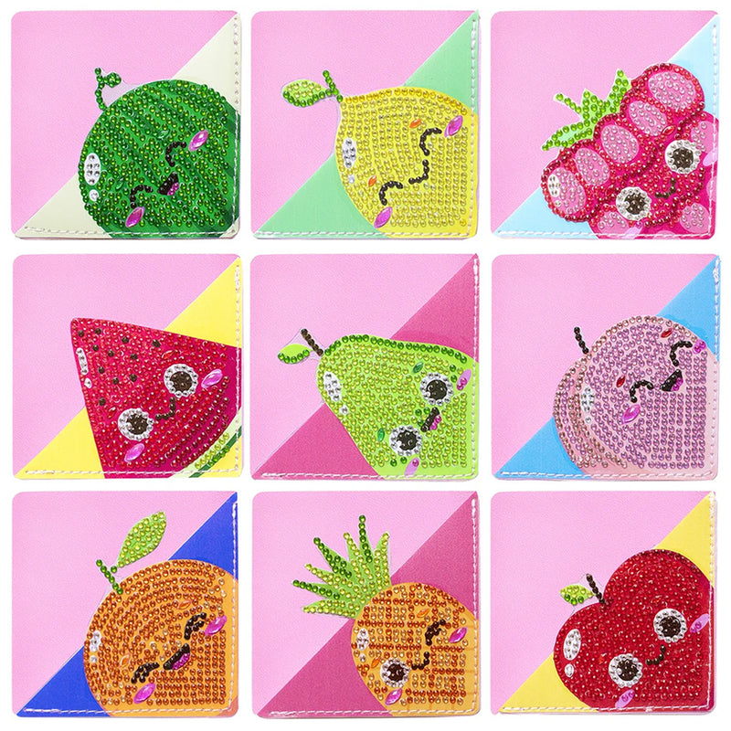 9Pcs Cute Summer Fruits PU Corner Cover Bookmark Diamond Painting Kits