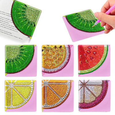 6Pcs Summer Fruits PU Corner Cover Bookmark Diamond Painting Kits