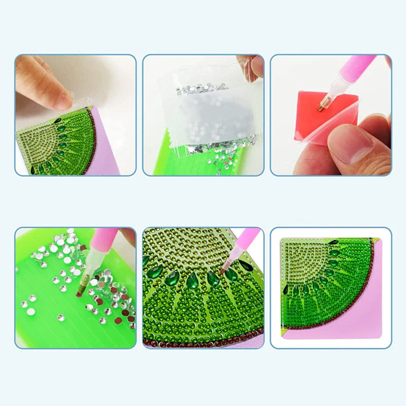 6Pcs Summer Fruits PU Corner Cover Bookmark Diamond Painting Kits