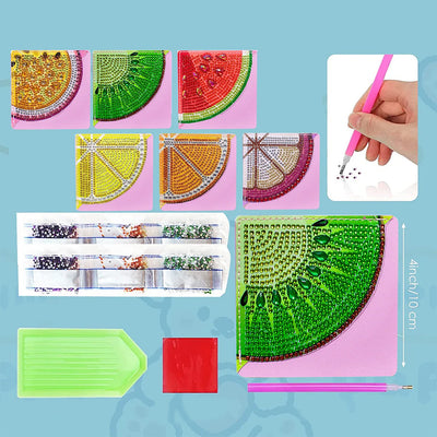 6Pcs Summer Fruits PU Corner Cover Bookmark Diamond Painting Kits