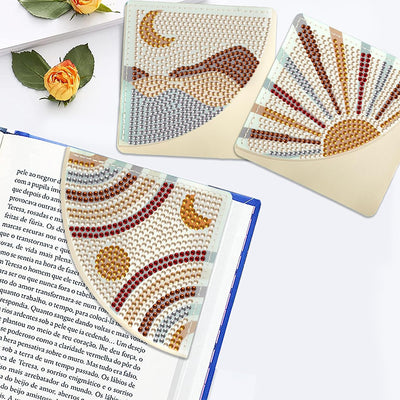 4Pcs Sun and Moon PU Corner Cover Bookmark Diamond Painting Kits